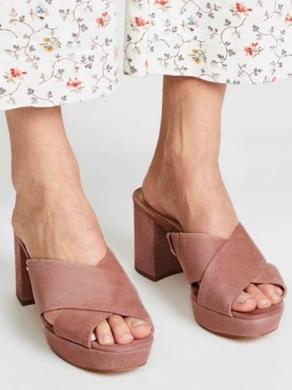 Sam Edelman Jayne Blush Suede Platform Mule Sandals